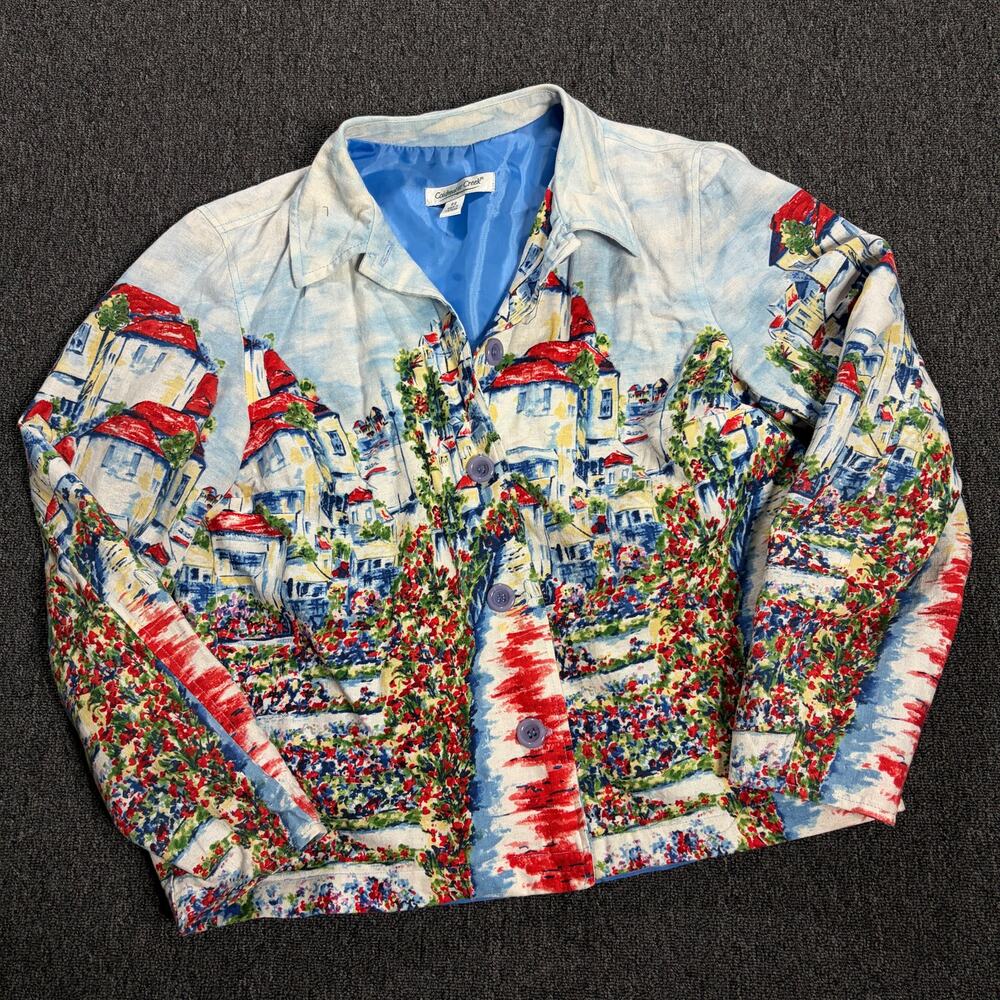 Vintage Y2K Art City Blue Painting Rome Swiss Blazer Button Up Jacket Small